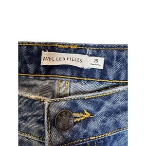 Avec Les Filles Jeans Womens 29 Blue Straight Leg Distressed Raw Hem 100% Cotton